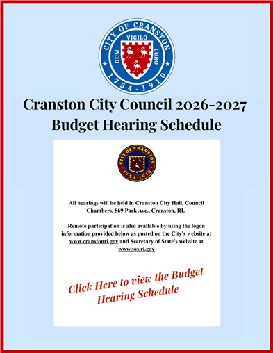 Cranston City Council 2026-2027 Budget Hearing Schedule